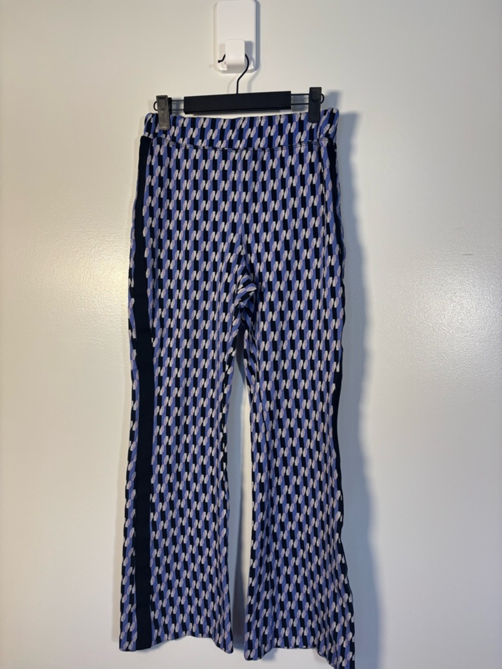 Anthropologie Blue & Black Geometric Flare Pants